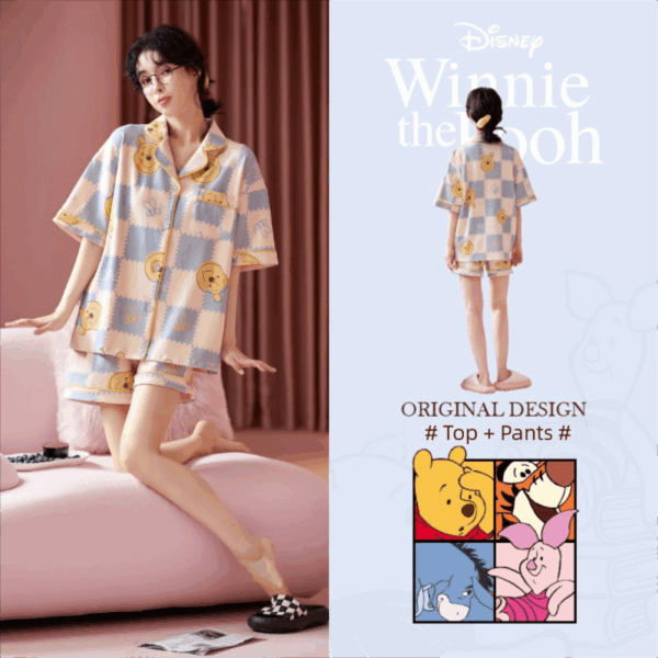 Disney Winnie the Pooh couple Pajamas Summer pure cotton short-sleeved home wear set