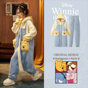 Disney Winnie the Pooh autumn and Winter pajama women's thickened warm coral fleece bathrobe home wear