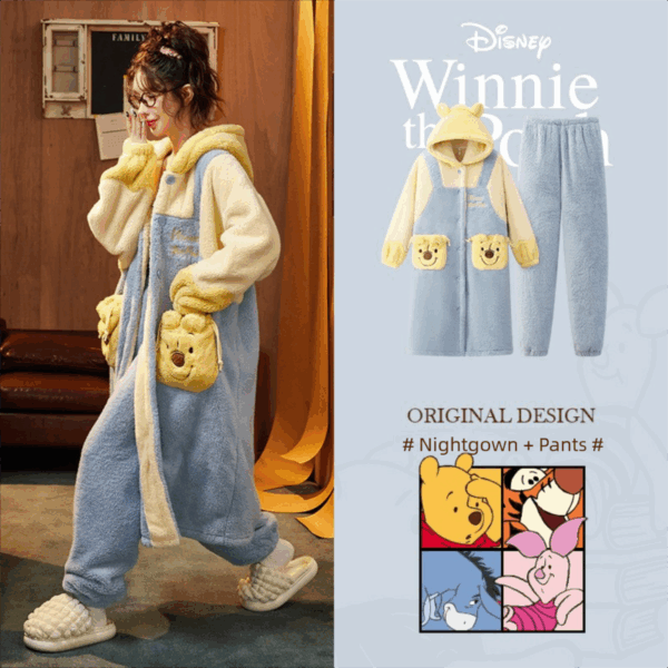 Disney Winnie the Pooh autumn and Winter pajama women's thickened warm coral fleece bathrobe home wear