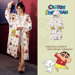 Crayon Shin-chan Coral fleece couple pajamas, women's autumn and winter warm bathrobes, home wear
