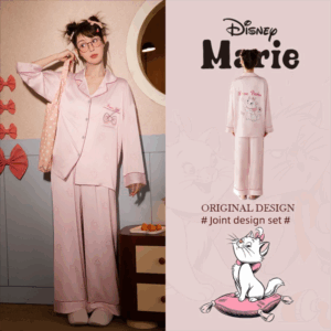 Disney Mary Cat Pajamas for spring and summer, long-sleeved casual ice silk outerwear for home wear