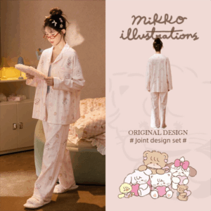 Official collaboration mikko pajamas for girls, pure cotton long-sleeved ins Japanese cartoon cute and soft home wear