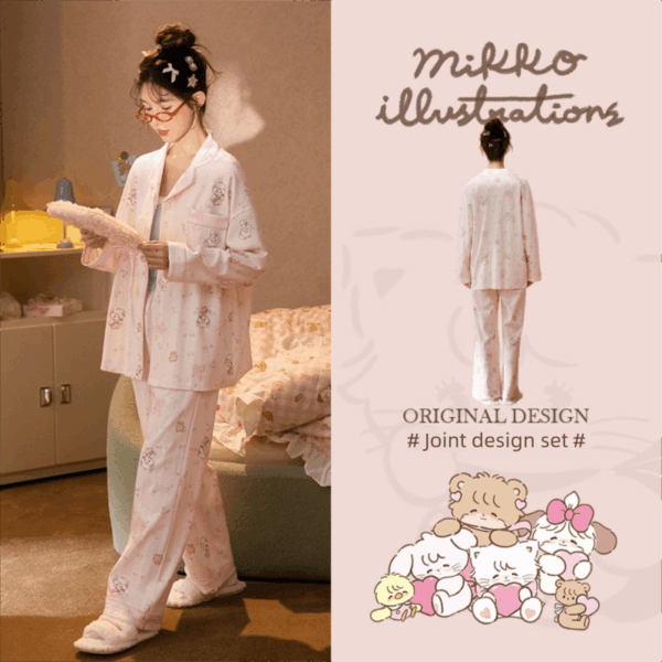 Official collaboration mikko pajamas for girls, pure cotton long-sleeved ins Japanese cartoon cute and soft home wear