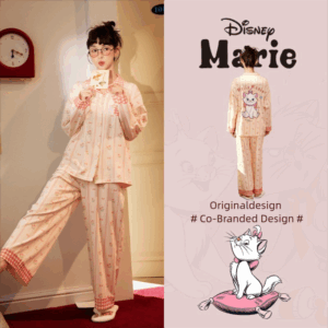 Disney Mary Cat Pajamas for women, Spring and Autumn, pure cotton long-sleeved cartoon home wear set