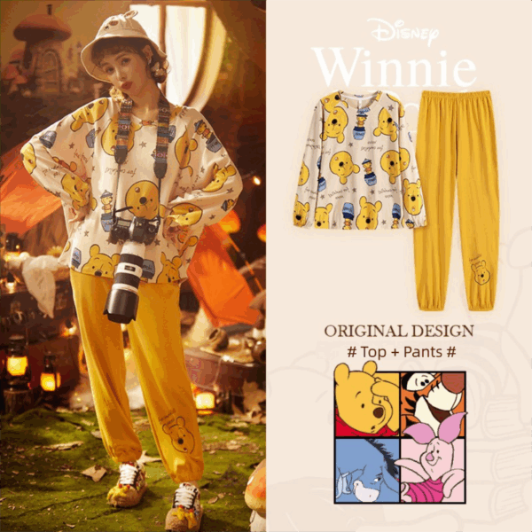 Disney Winnie the Pooh Spring and autumn pure cotton long-sleeved set of cute cartoon home wear