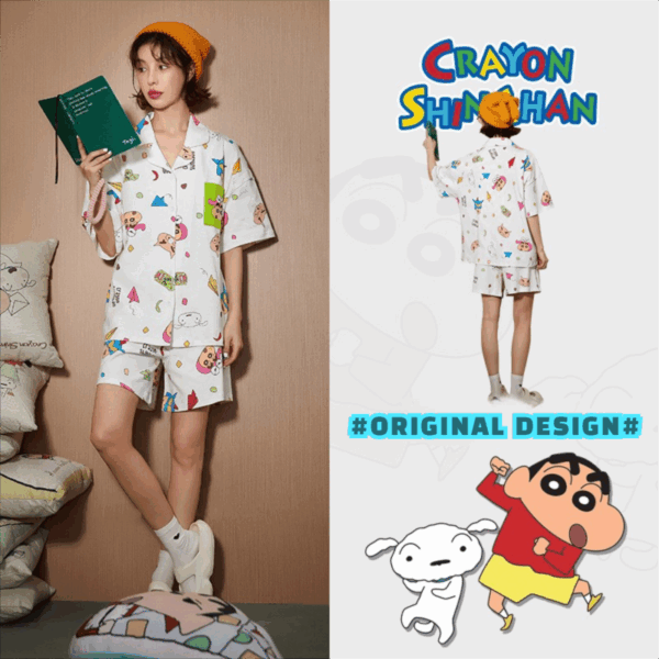 Crayon Shin-chan Couple Pajamas for Women Summer pure cotton short-sleeved home wear set