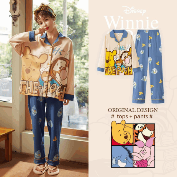 Disney Tigger pajama girl's spring, autumn and winter pure cotton long-sleeved set with a cute princess-style outerwear for home wear