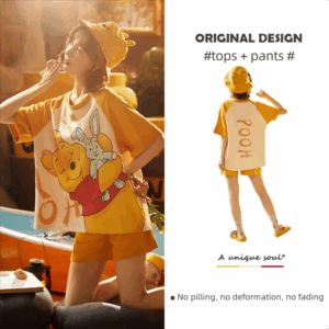 Disney Winnie the Pooh summer pure cotton short-sleeved home suit for pajama women can be worn on the outside