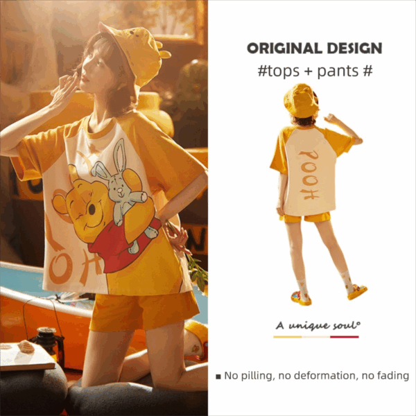 Disney Winnie the Pooh summer pure cotton short-sleeved home suit for pajama women can be worn on the outside