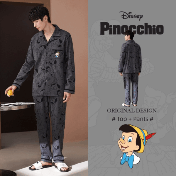 Disney Pinocchio Pajamas men's pure cotton cartoon long-sleeved large-sized home wear set