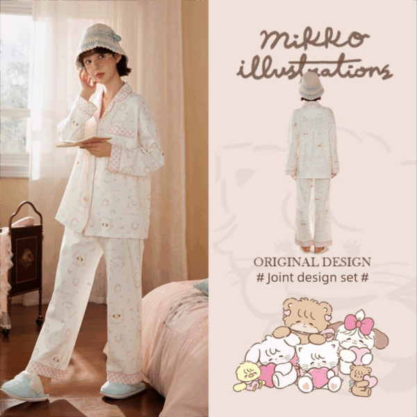Official collaboration mikko pajamas for girls, pure cotton long-sleeved ins Japanese cartoon cute and soft home wear