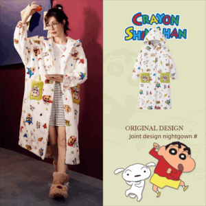 Apricot crayon Shin-chan bathrobe for women