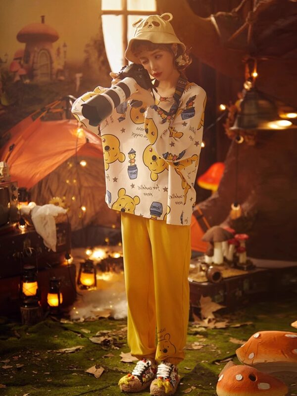 Disney Winnie the Pooh Spring and autumn pure cotton long-sleeved set of cute cartoon home wear
