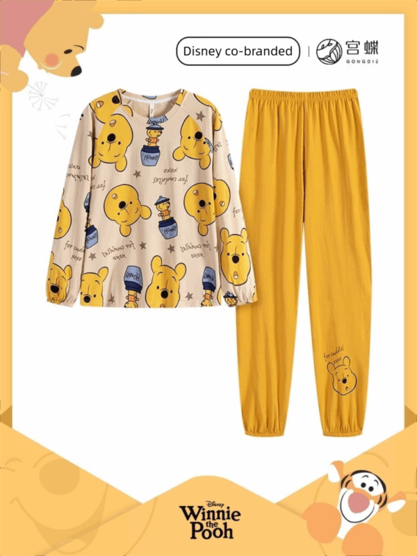 Disney Winnie the Pooh Spring and autumn pure cotton long-sleeved set of cute cartoon home wear