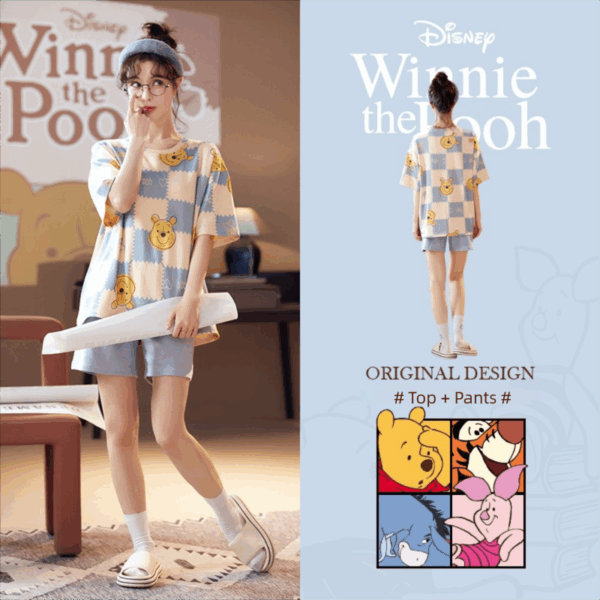 Disney Winnie the Pooh couple Pajamas Summer pure cotton short-sleeved home wear set