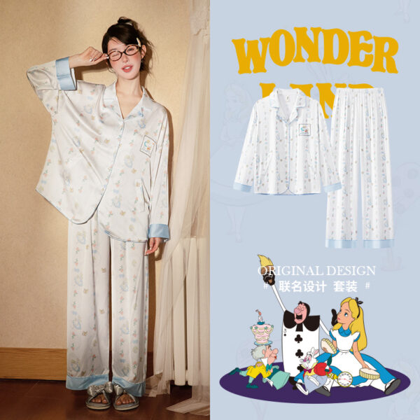 Disney Mary Cat Pajamas for spring and summer, long-sleeved casual ice silk outerwear for home wear