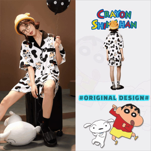 Crayon Shin-chan Couple Pajamas for Women Summer pure cotton short-sleeved home wear set