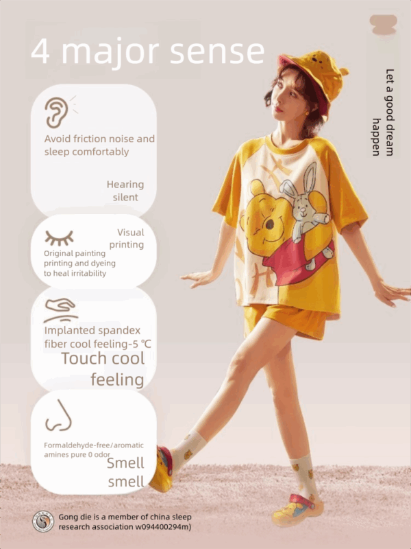 Disney Winnie the Pooh summer pure cotton short-sleeved home suit for pajama women can be worn on the outside