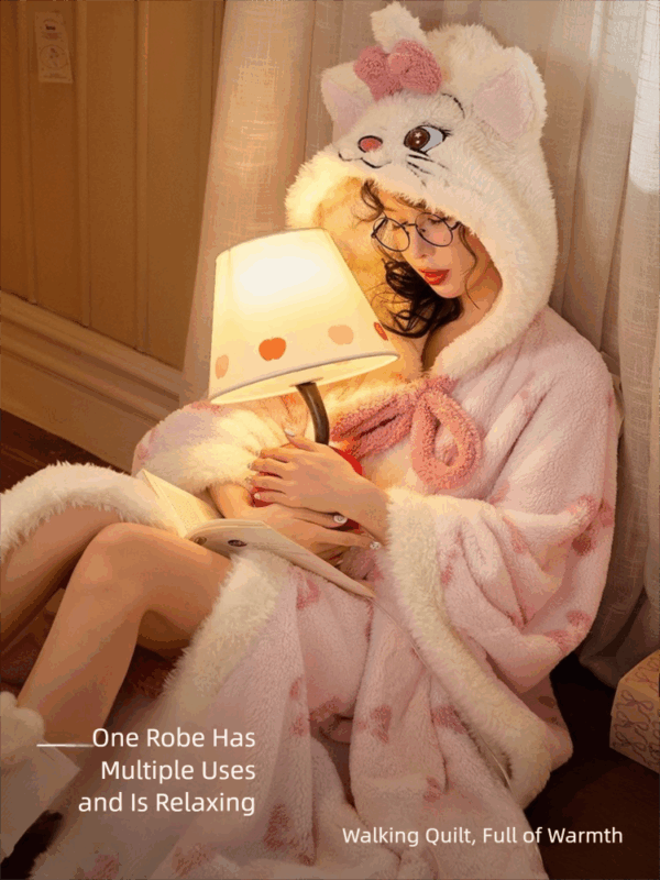 Disney Mary Cat nightgown women autumn and winter coral velvet long cape pajamas home wear