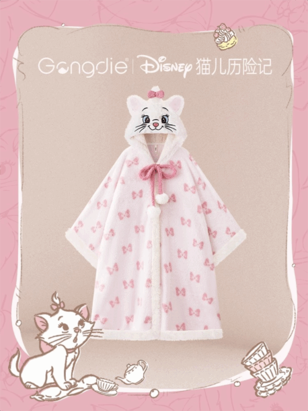 Disney Mary Cat nightgown women autumn and winter coral velvet long cape pajamas home wear