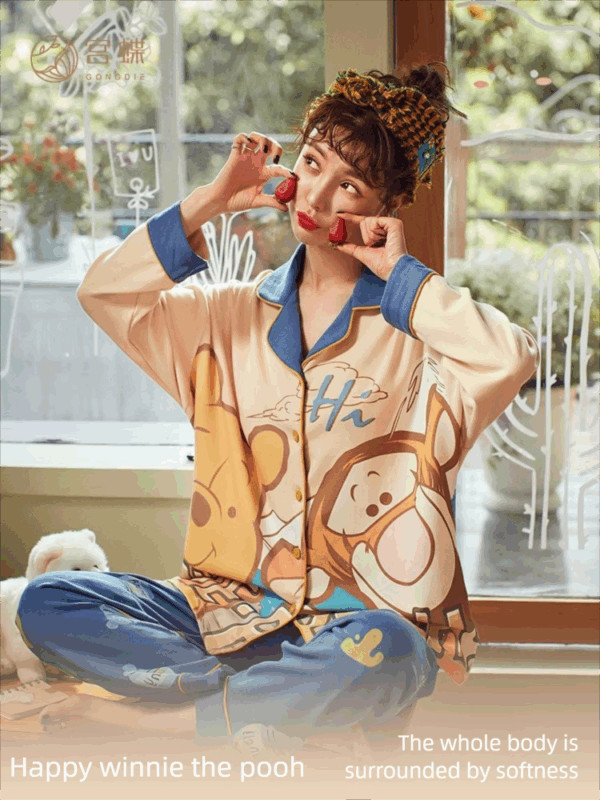 Disney Tigger pajama girl's spring, autumn and winter pure cotton long-sleeved set with a cute princess-style outerwear for home wear