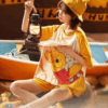 Disney Winnie the Pooh summer pure cotton short-sleeved home suit for pajama women can be worn on the outside