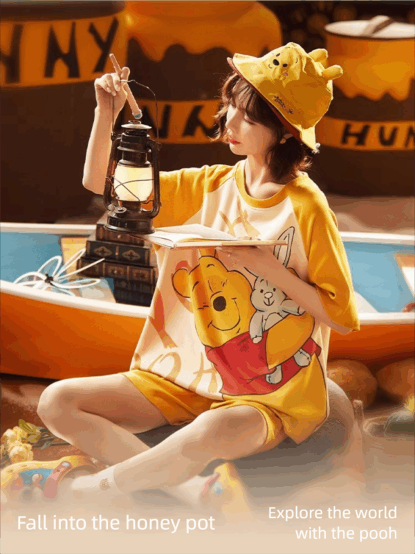 Disney Winnie the Pooh summer pure cotton short-sleeved home suit for pajama women can be worn on the outside