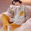 Disney Winnie the Pooh striped pajamas for women, pure cotton spring and autumn cardigan long-sleeved set, cartoon cute home wear