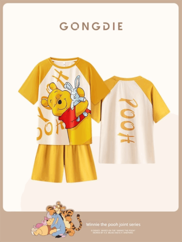 Disney Winnie the Pooh summer pure cotton short-sleeved home suit for pajama women can be worn on the outside