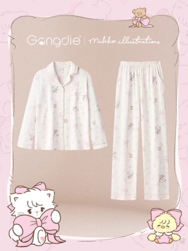 Official collaboration mikko pajamas for girls, pure cotton long-sleeved ins Japanese cartoon cute and soft home wear