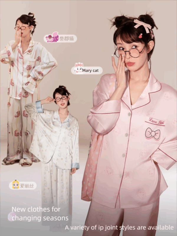Disney Mary Cat Pajamas for spring and summer, long-sleeved casual ice silk outerwear for home wear