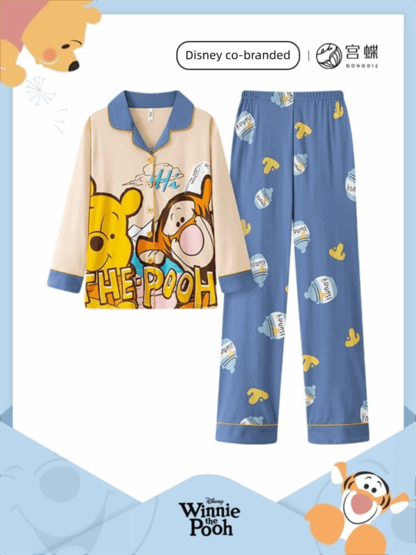 Disney Tigger pajama girl's spring, autumn and winter pure cotton long-sleeved set with a cute princess-style outerwear for home wear