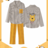 Disney Winnie the Pooh striped pajamas for women, pure cotton spring and autumn cardigan long-sleeved set, cartoon cute home wear