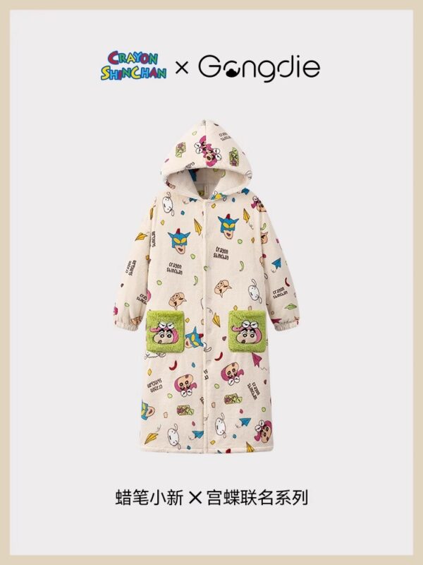 Crayon Shin-chan Coral fleece couple pajamas, women's autumn and winter warm bathrobes, home wear