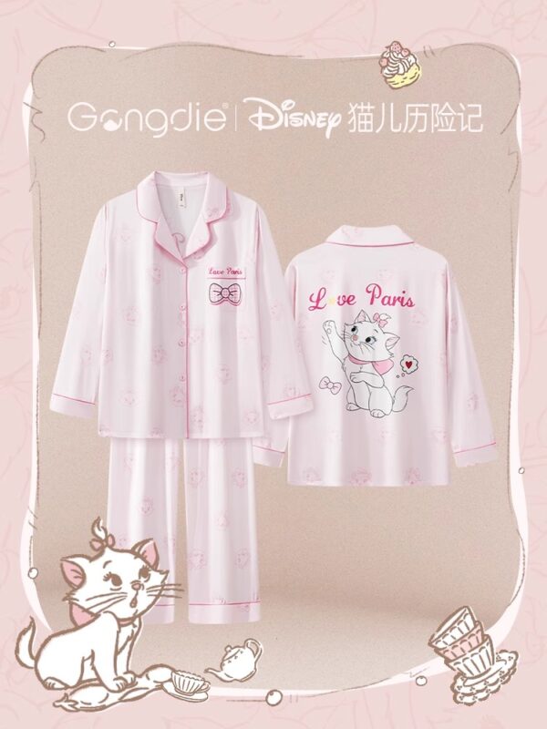 Disney Mary Cat Pajamas for spring and summer, long-sleeved casual ice silk outerwear for home wear