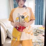 Disney Winnie the Pooh summer pure cotton short-sleeved home suit for pajama women can be worn on the outside photo review