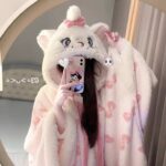 Disney Mary Cat nightgown women autumn and winter coral velvet long cape pajamas home wear photo review