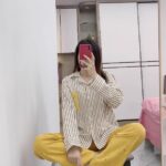 Disney Winnie the Pooh striped pajamas for women, pure cotton spring and autumn cardigan long-sleeved set, cartoon cute home wear photo review