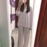 Disney Mary Cat Pajamas for spring and summer, long-sleeved casual ice silk outerwear for home wear photo review