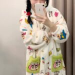 Crayon Shin-chan Coral fleece couple pajamas, women's autumn and winter warm bathrobes, home wear photo review