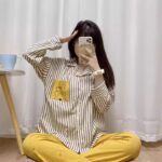 Disney Winnie the Pooh striped pajamas for women, pure cotton spring and autumn cardigan long-sleeved set, cartoon cute home wear photo review