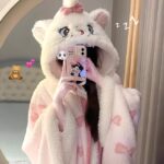 Disney Mary Cat nightgown women autumn and winter coral velvet long cape pajamas home wear photo review
