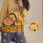 Disney Tigger pajama girl's spring, autumn and winter pure cotton long-sleeved set with a cute princess-style outerwear for home wear photo review
