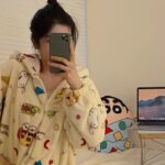 Crayon Shin-chan Coral fleece couple pajamas, women's autumn and winter warm bathrobes, home wear photo review