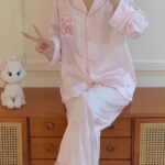 Disney Mary Cat Pajamas for spring and summer, long-sleeved casual ice silk outerwear for home wear photo review
