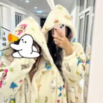 Crayon Shin-chan Coral fleece couple pajamas, women's autumn and winter warm bathrobes, home wear photo review