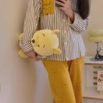 Disney Winnie the Pooh striped pajamas for women, pure cotton spring and autumn cardigan long-sleeved set, cartoon cute home wear photo review