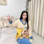 Disney Tigger pajama girl's spring, autumn and winter pure cotton long-sleeved set with a cute princess-style outerwear for home wear photo review