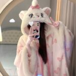 Disney Mary Cat nightgown women autumn and winter coral velvet long cape pajamas home wear photo review