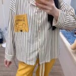 Disney Winnie the Pooh striped pajamas for women, pure cotton spring and autumn cardigan long-sleeved set, cartoon cute home wear photo review